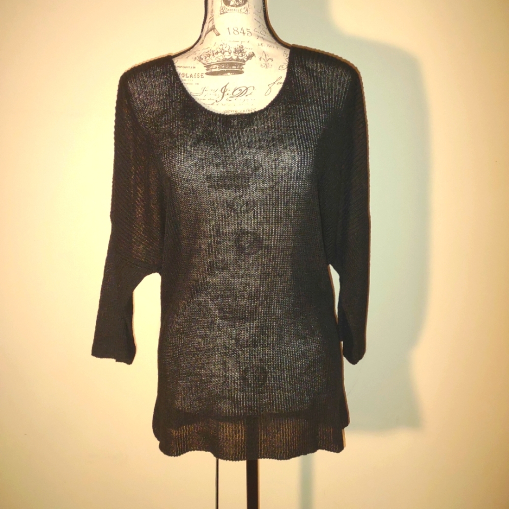 "La. Fix Sun" black Knit Sweater, Sheer, size O, NWOT